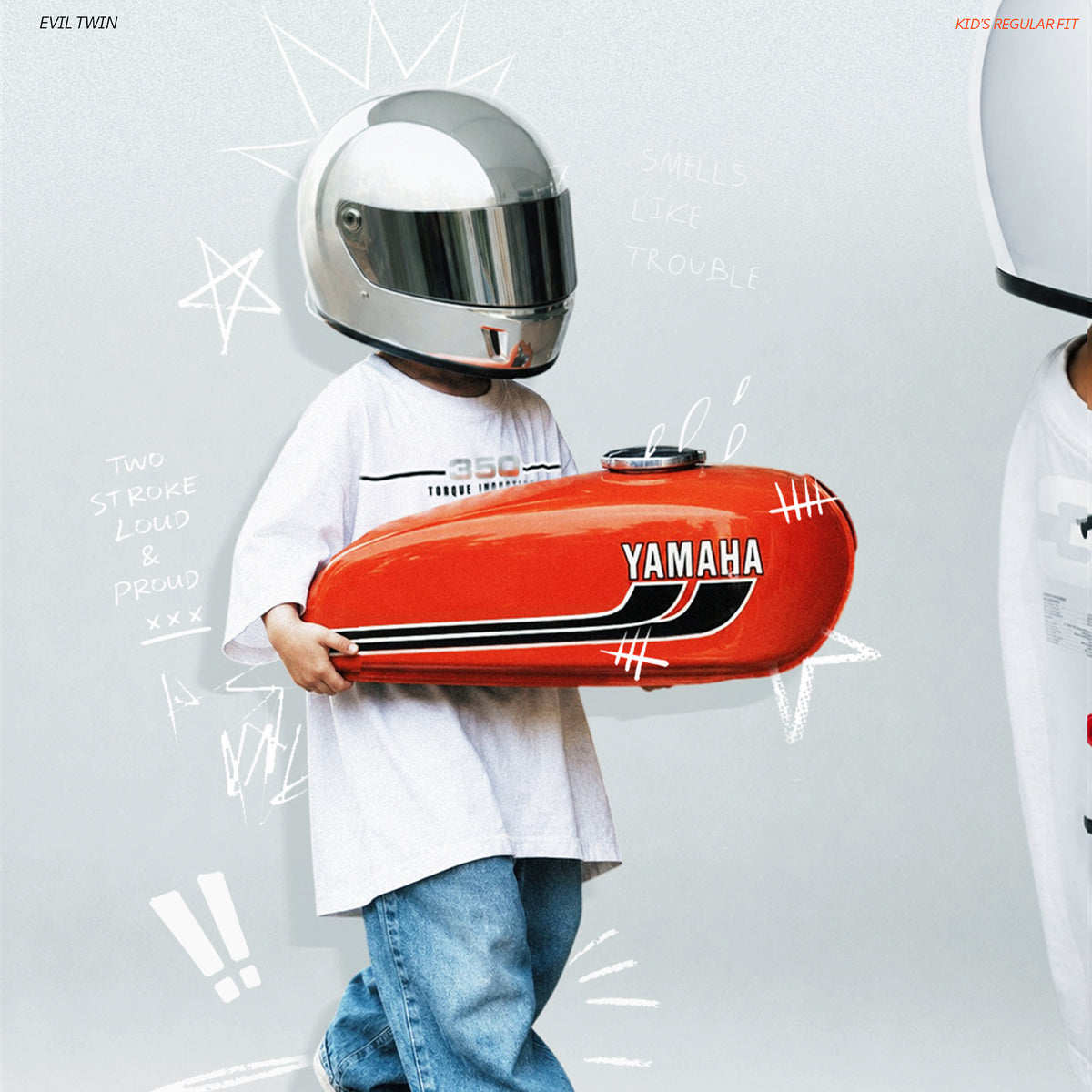 EVIL TWIN | Kids Regular Fit – RD350 Inspired Motorsport T-Shirt – White
