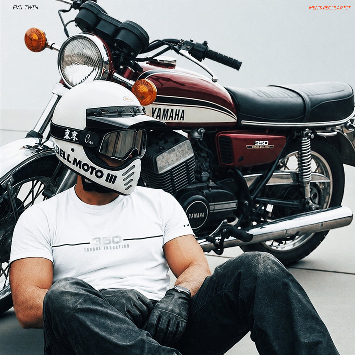 EVIL TWIN | Men's Regular Fit – RD350 Inspired Motorsport T-Shirt – White