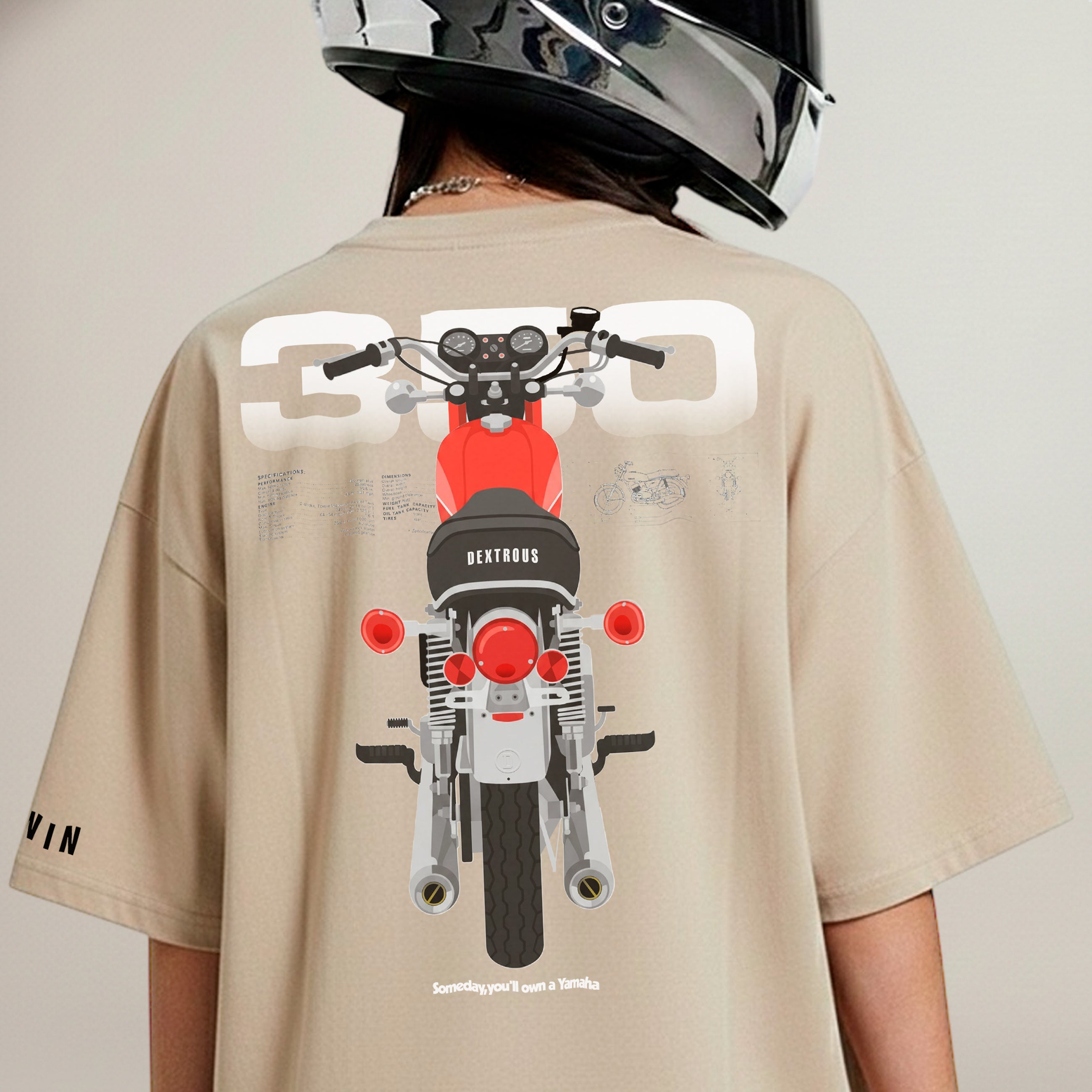 EVIL TWIN | Unisex Oversized – RD350 Inspired Motorsport T-Shirt – Beige