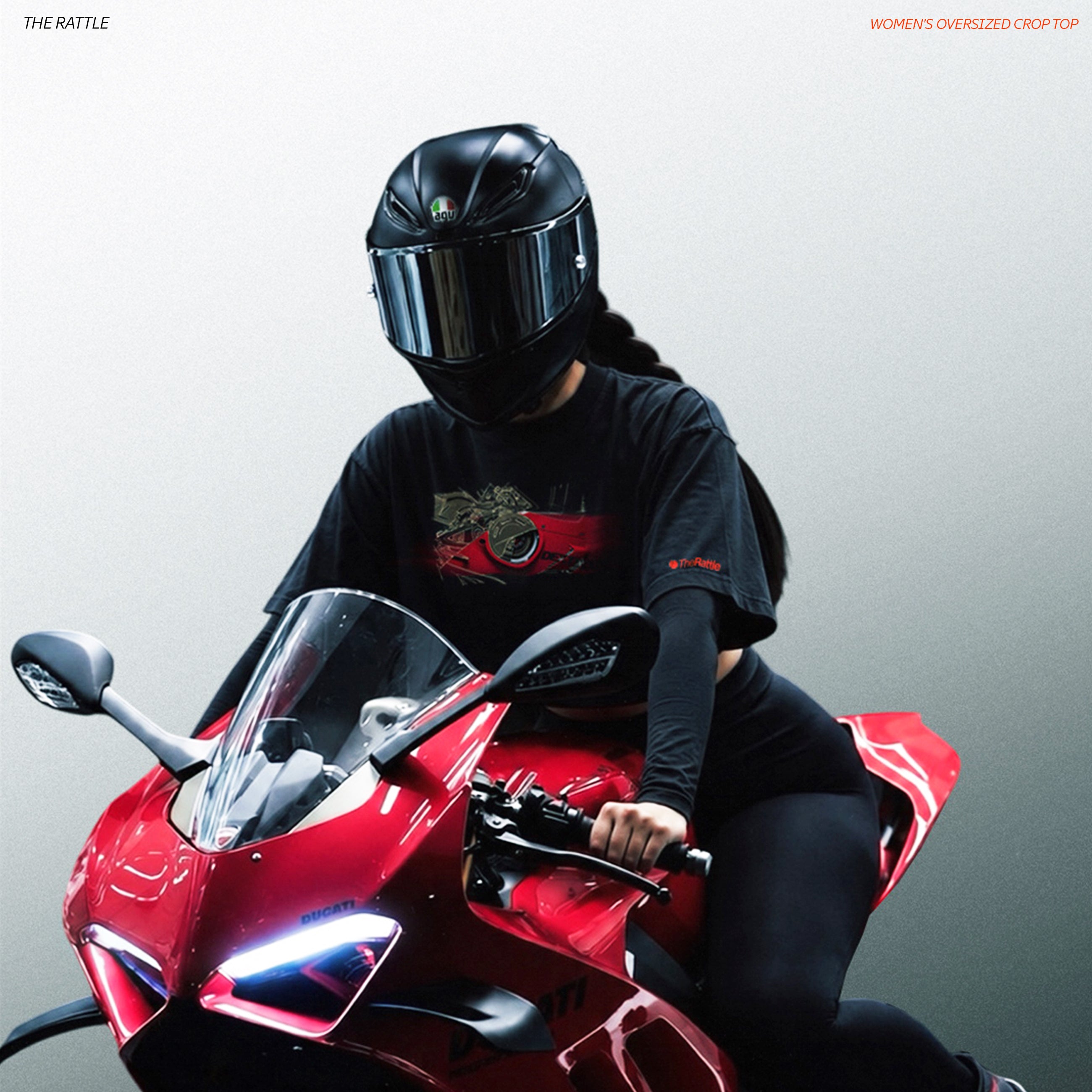 THE RATTLE | Women's Oversized Crop Top – V4R Inspired Motorsport Crop Top – Black