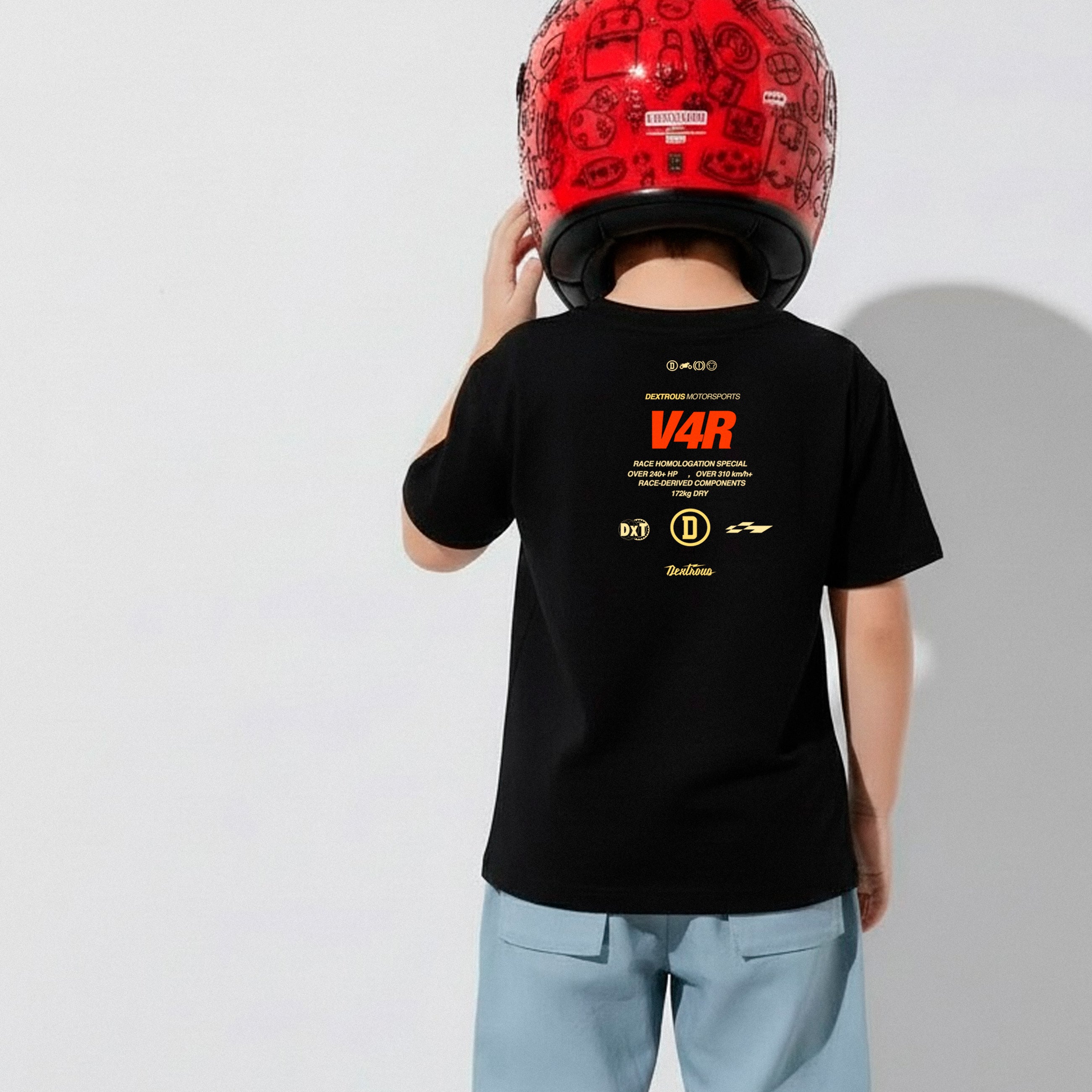 THE RATTLE | Kids Regular Fit – V4R Inspired Motorsport T-Shirt – Black