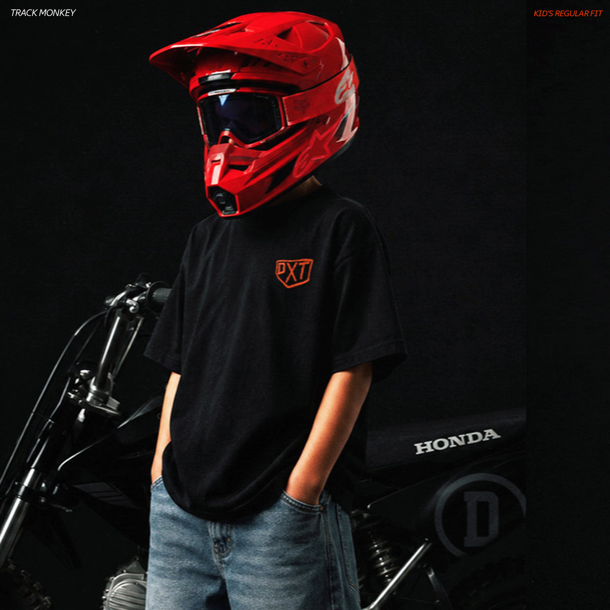 Track Monkey | Kids Regular Fit – Monkey/Mini Bike Inspired Motorsport T-Shirt – Black