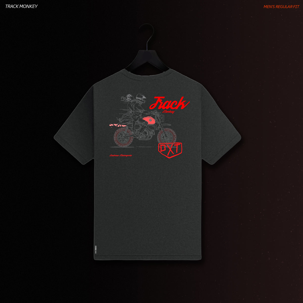 TRACK MONKEY | Men's Regular Fit – Monkey/Mini Bike Inspired Motorsport T-Shirt – Charcoal Melange