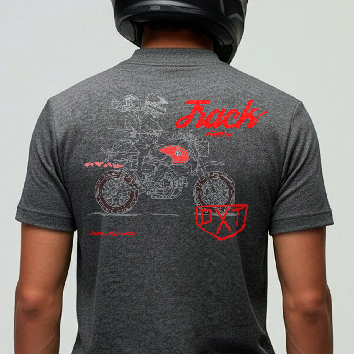 TRACK MONKEY | Men's Regular Fit – Monkey/Mini Bike Inspired Motorsport T-Shirt – Charcoal Melange