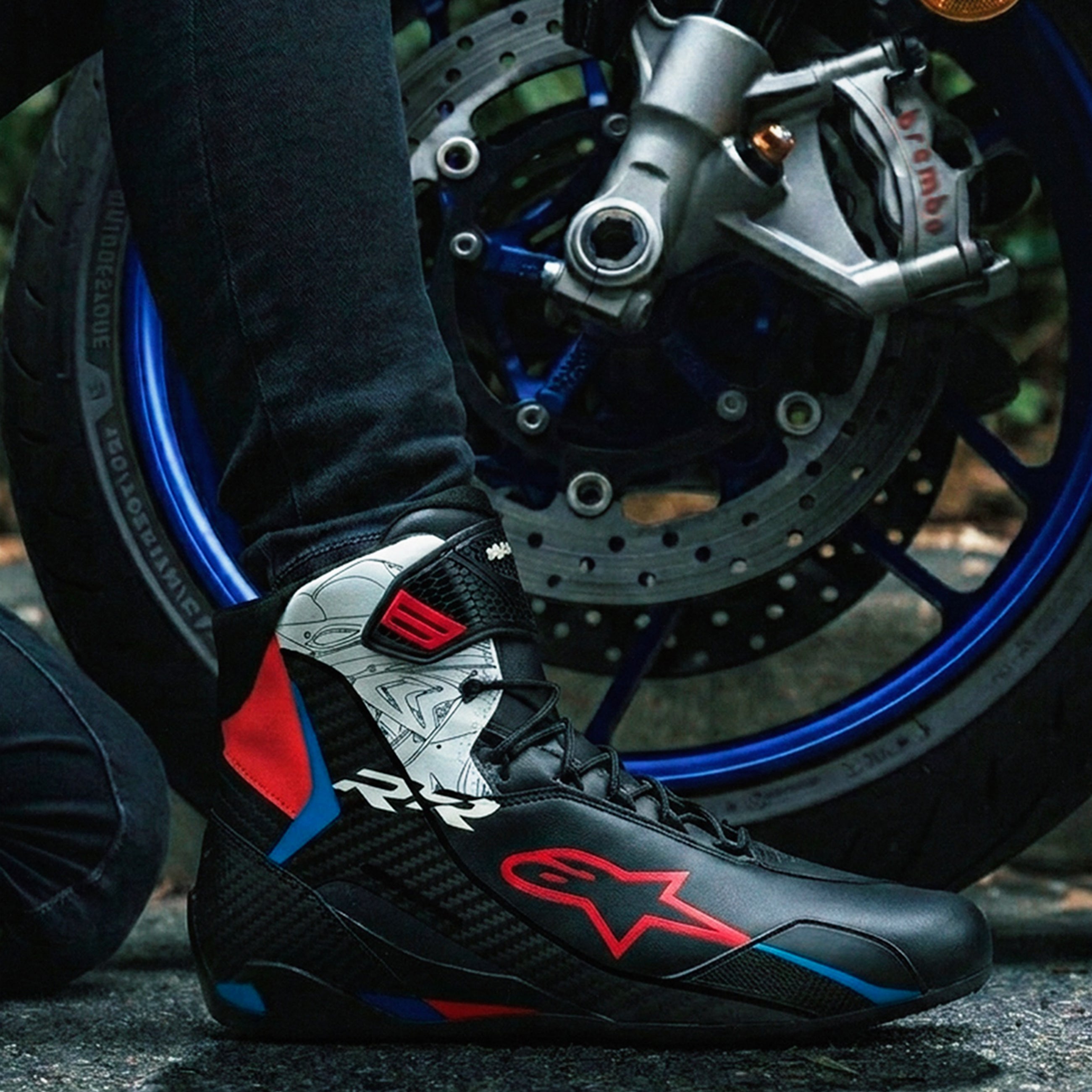 ALP4 | HP4 Race inspired Custom Alpinestars Faster-4 Riding Shoes – Carbon Edition