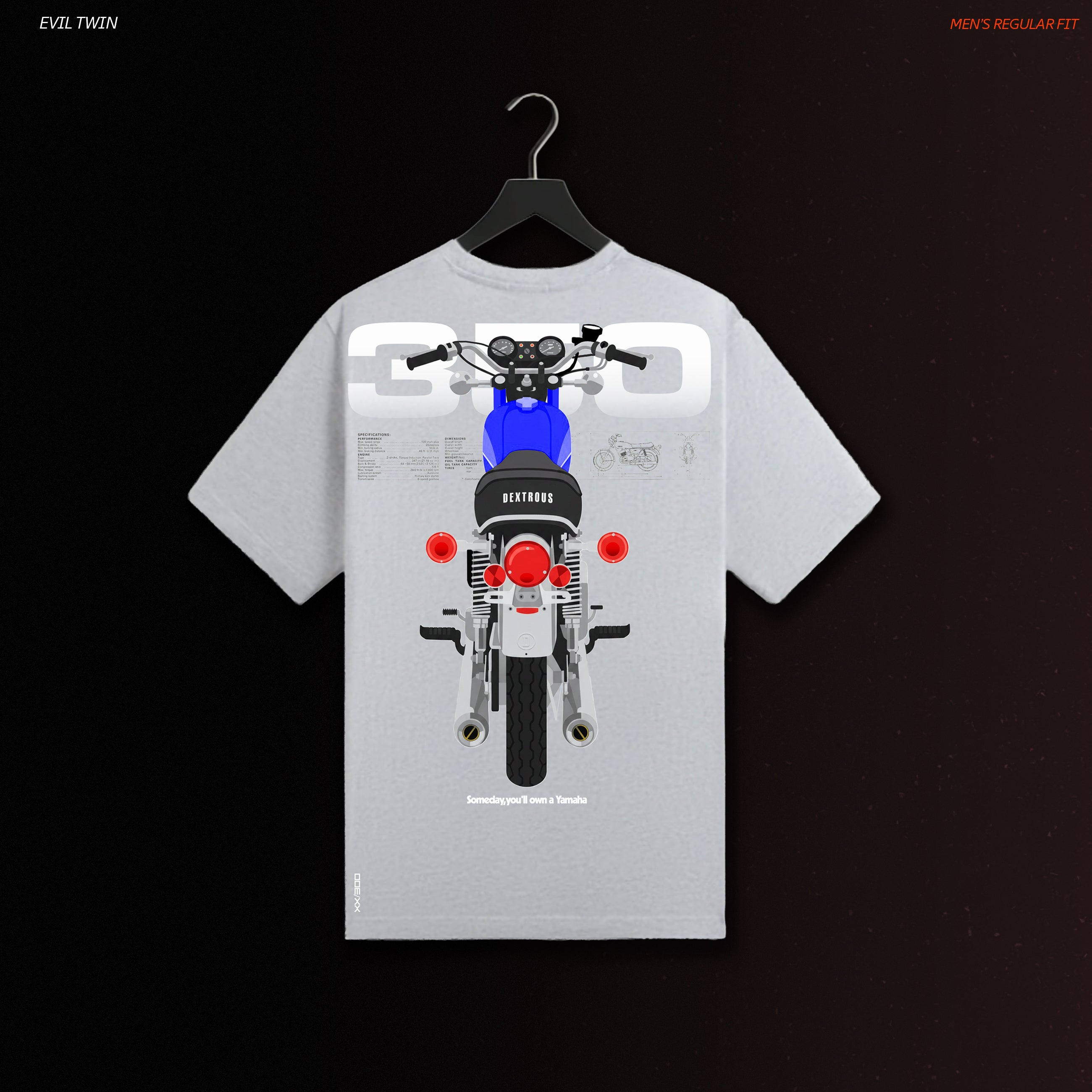 EVIL TWIN | Men's Regular Fit – RD350 Inspired Motorsport T-Shirt – Light Grey