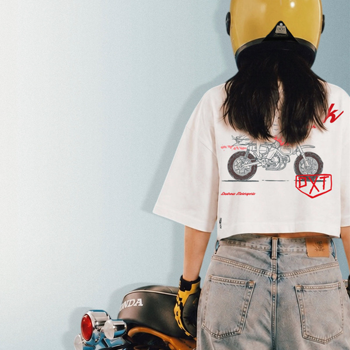 TRACK MONKEY | Women's Oversized Crop – Monkey/Mini Bike Inspired Motorsport T-Shirt – Off-White