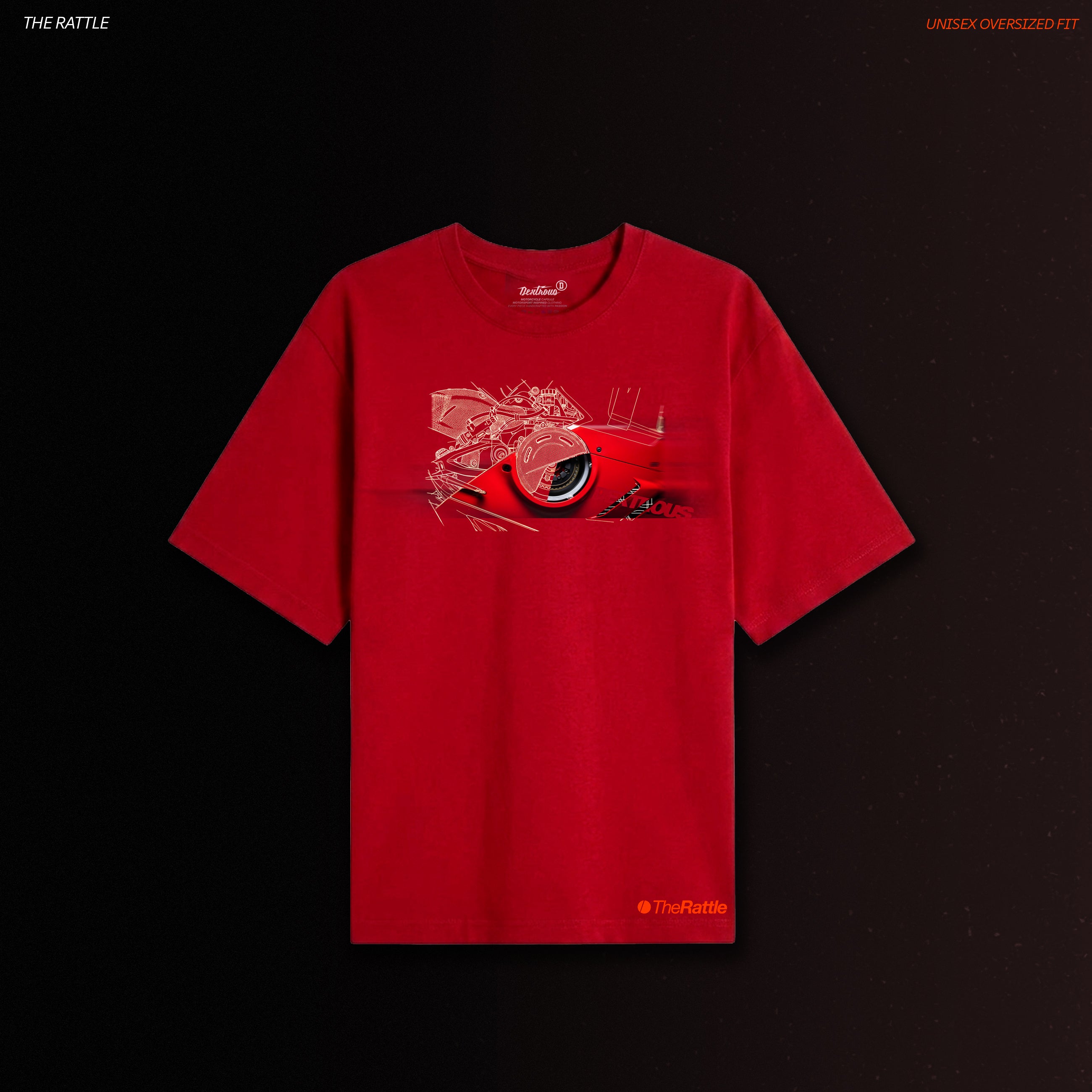 THE RATTLE | Unisex Oversized – V4R Inspired Motorsport T-Shirt – Crimson Red